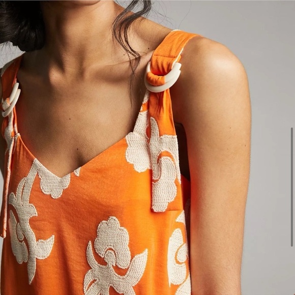 Anthropologie Exquise Phoebe Flounced Dress Orange Small Summer - Picture 7 of 10